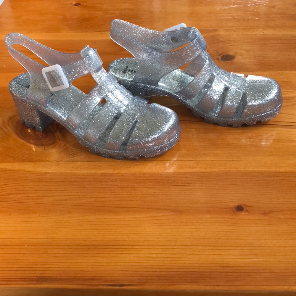 Glitter jelly heeled sandals